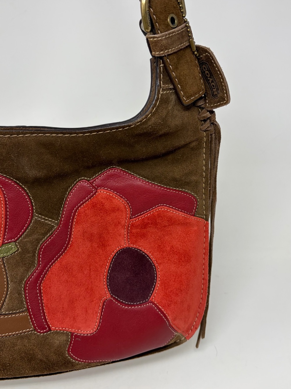 Coach Rare VTG Limited Edition Poppy for Peace Suede Leather Crossbody Bag Y2K - Picture 3 of 11